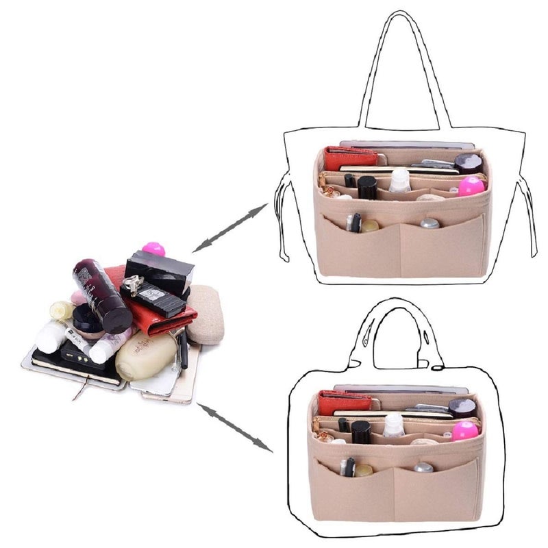 ZTUJO Purse Organizer Insert, Felt Bag Organizer with Metal Zipper, Handbag & Tote Shaper, For Speedy Neverfull Tote, 7 Sizes(Slender Large, Beige) - Image 4